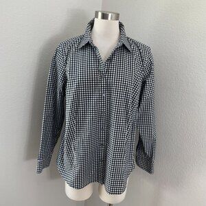 Talbots Woman 16W Petites Wrinkle‎ Resistant Button Up Shirt Black White Gingham